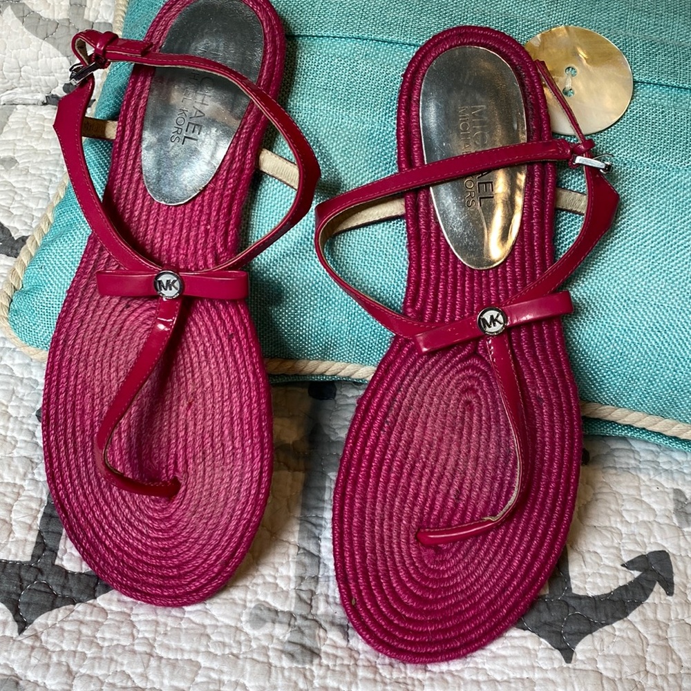 Michael Kors T strap sandals. Pink patent leather. Size 10M